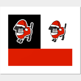 Cute Christmas Santa Dogs on Black White and Red Posters and Art